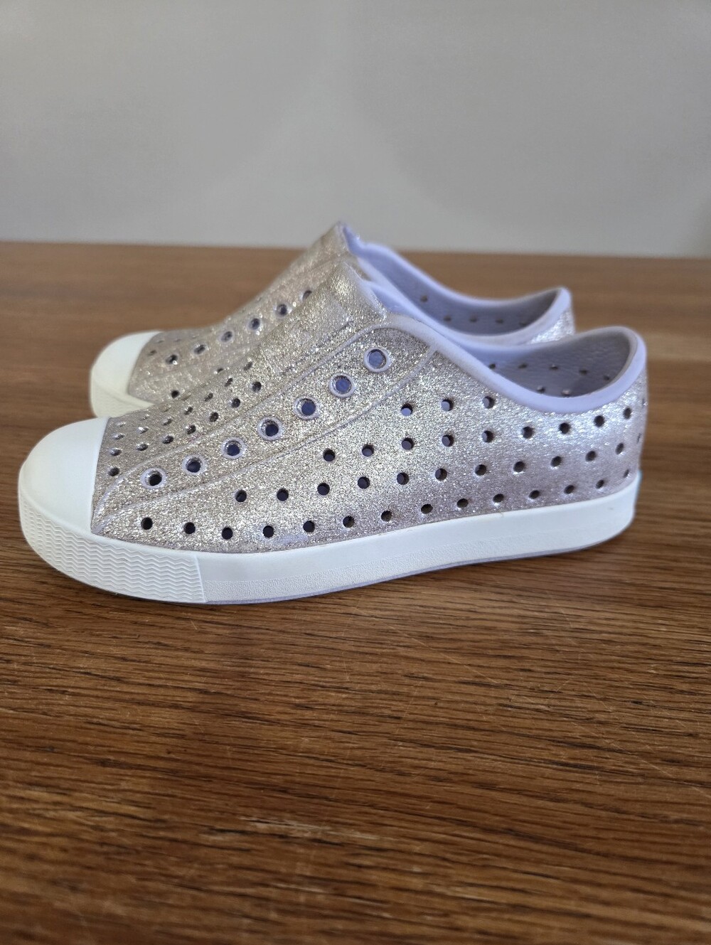Native Shoes Girls Jefferson Bio Bling Purple Sparkle Silver Glitter Slip Ons